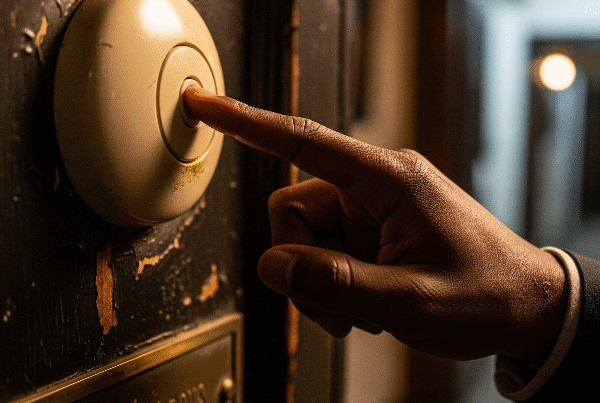 A man's finger pressing a cream buzzer