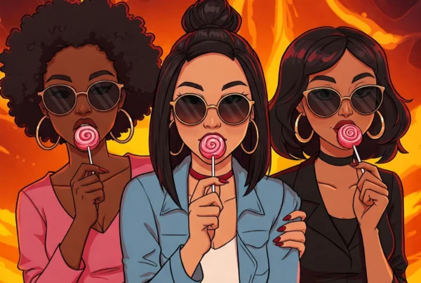 three young girls sucking a lollipop
