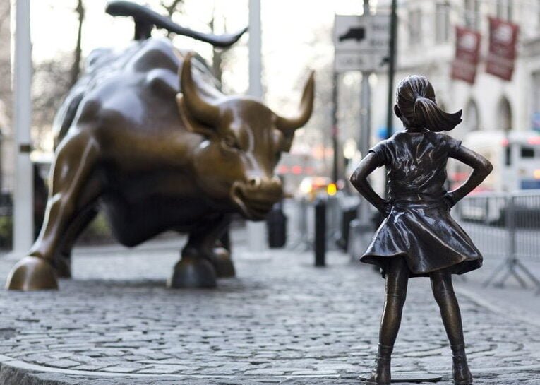 Wall Street Bull and Girl in Downtown Manhattan