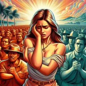 A woman distressed by a multitude of unworthy suitors seeking her attention