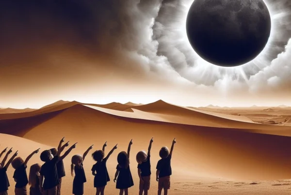 Children looking at a black sun