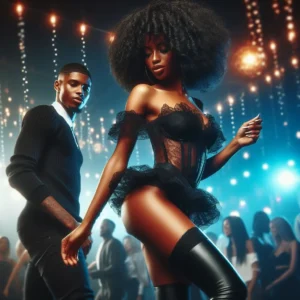 A black male eyes up an attractive black lady at a concert venue