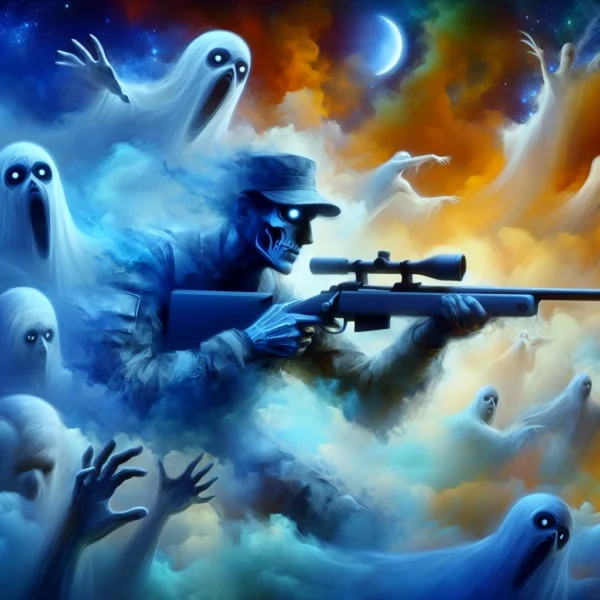a sniper surrounded by ghouls