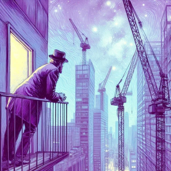 man looking over high rise balcony