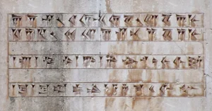 I am Cyrus the King, an Achaemenian" in Old Persian, Elamite and Akkadian languages. It is known as the "CMa inscription", carved in a column of Palace P in Pasargadae. These inscriptions on behalf of Cyrus were probably made later by Darius I in order to affirm his lineage, using the Old Persian script he had designed.