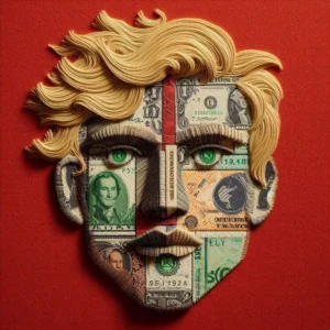 A picture of a blonde male with patchwork face of dollars - Skendong-Poetry