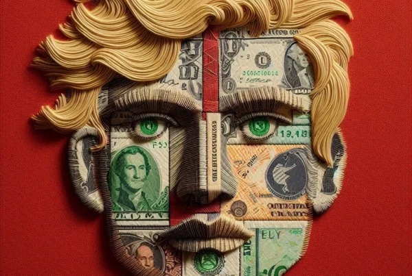 A picture of a blonde male with patchwork face of dollars - Skendong-Poetry