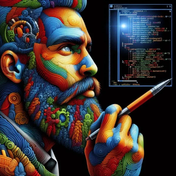 man with a beard trying to write code in an API - Skendong Poetry