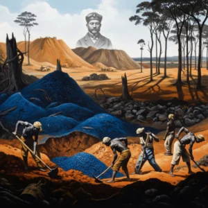 Cobalt miners toil under King Leopold's ghostly gaze.