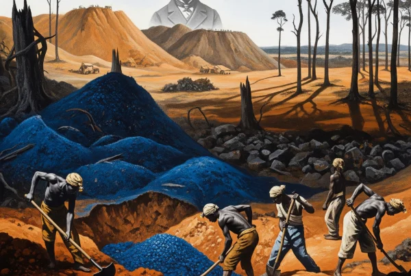 Cobalt miners toil under King Leopold's ghostly gaze.