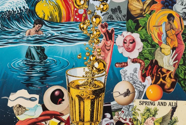 Chaotic, vibrant collage capturing the poem 'Imagination After Life On Earth" by Skendong Poetry