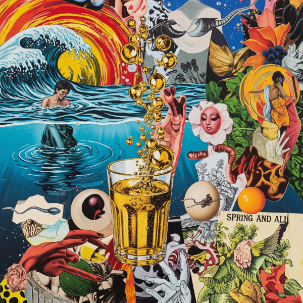 Chaotic, vibrant collage capturing the poem 'Imagination After Life On Earth" by Skendong Poetry