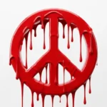 The CND symbol smothered in red paint. Skendong Poetry.