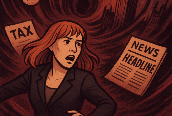 Cartoon of Angela Rayner swirling in a vortex