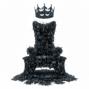 A crown and throne made of black digital patterns. Sentient. Skendong Poetry.
