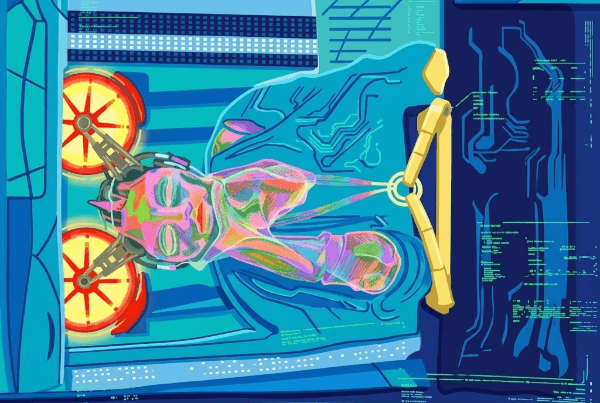 A futuristic rendering of the "Sideways" artwork featuring sleek textures and neon digital elements.